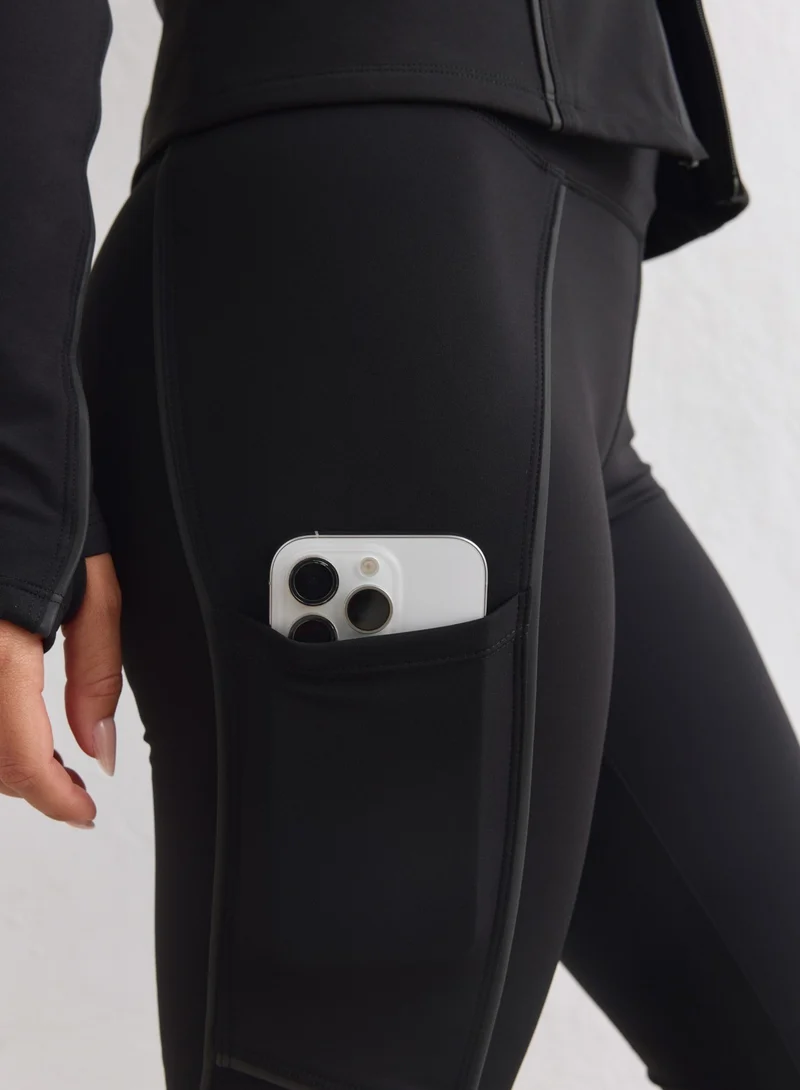 Black Warming Reflective Running Tights