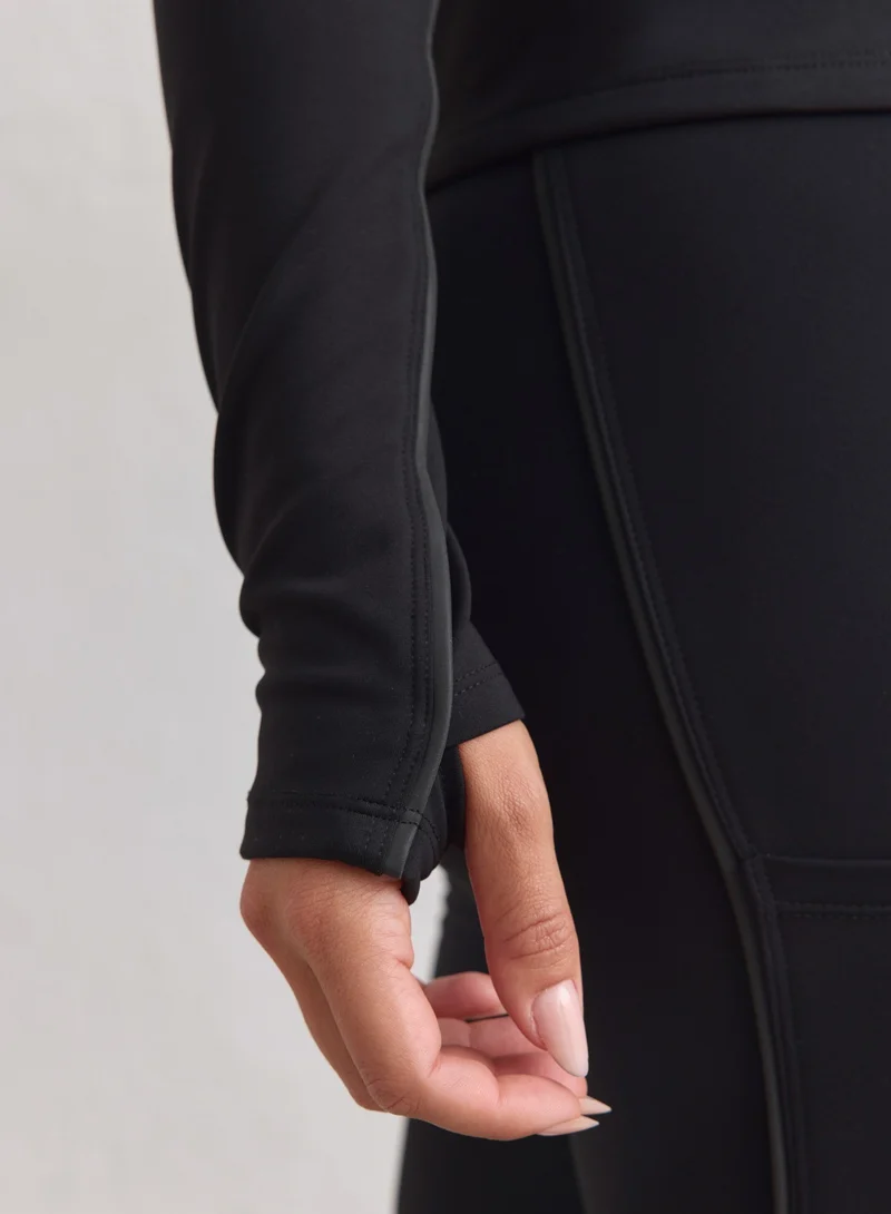 Black Warming Reflective Running Zip Long Sleeve