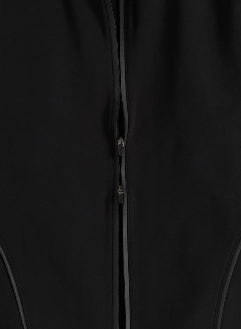 Black Warming Reflective Running Zip Long Sleeve