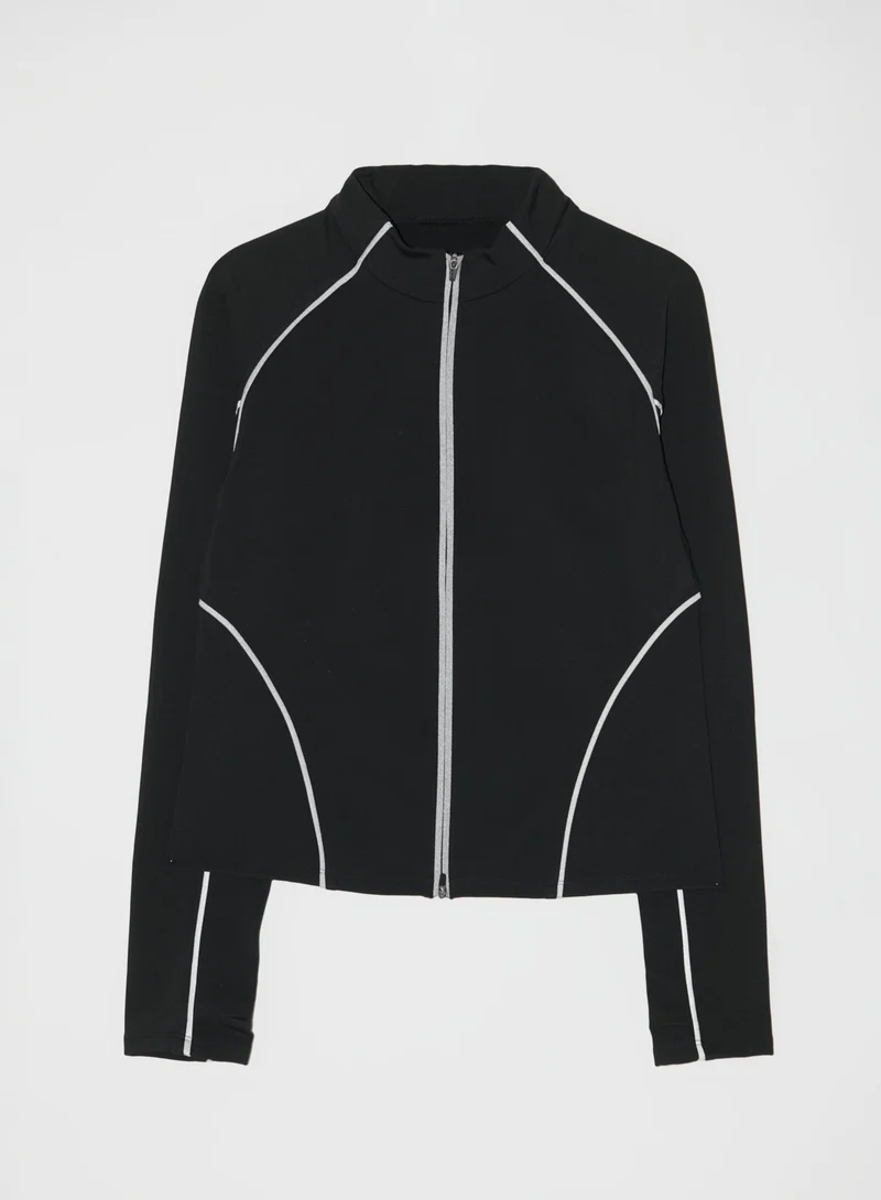 Black Warming Reflective Running Zip Long Sleeve