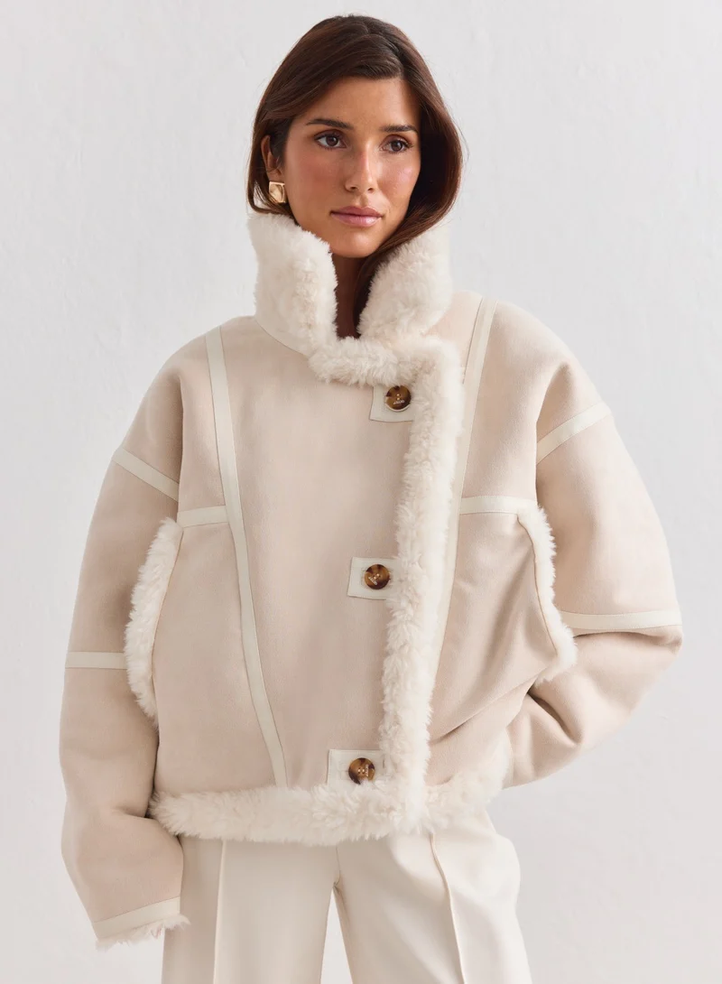 Cream Reversible Shearling Jacket