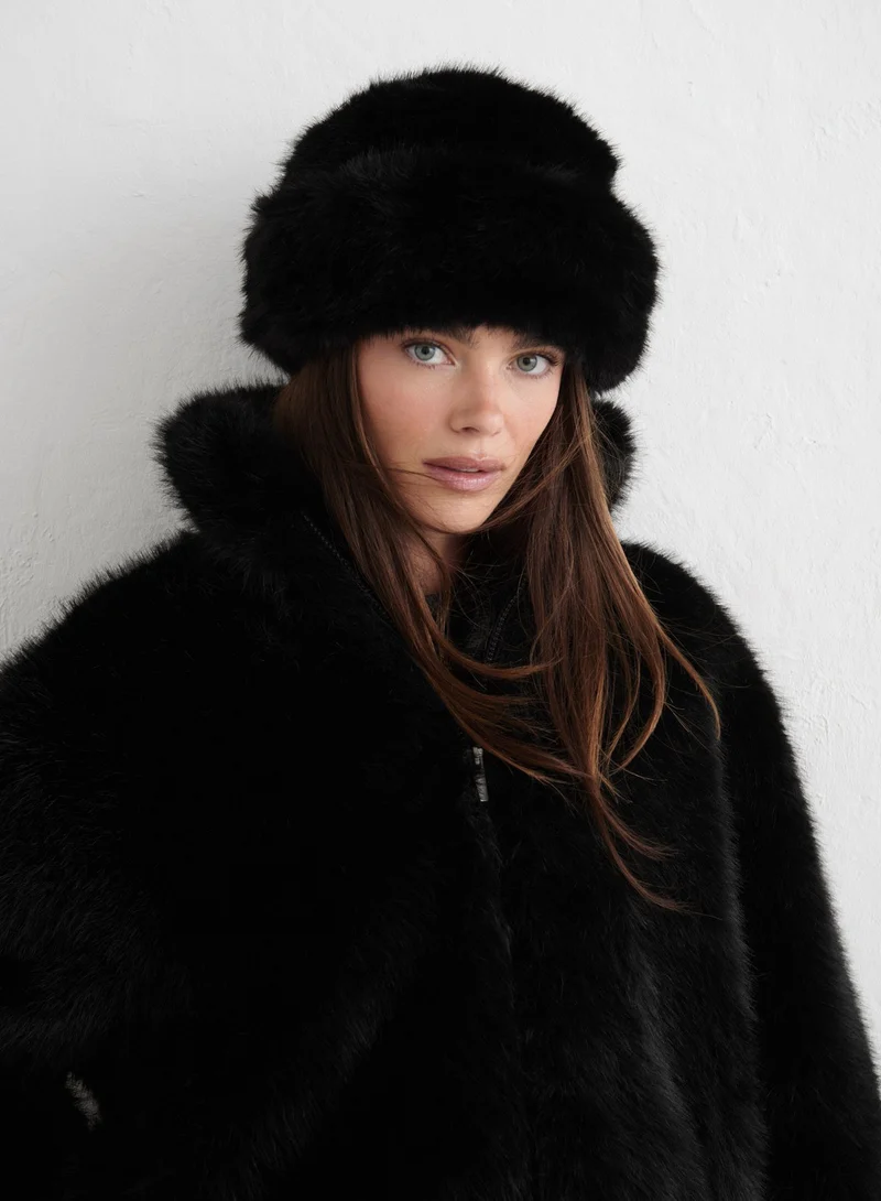 Black Faux Fur Hat