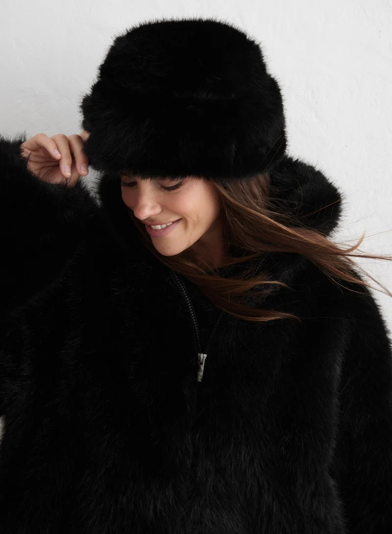 Black Faux Fur Hat