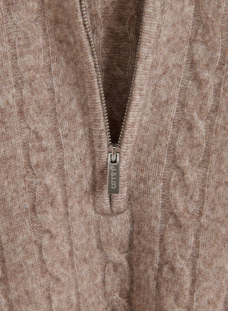 Hazelnut Oversized Cable Knit Half Zip