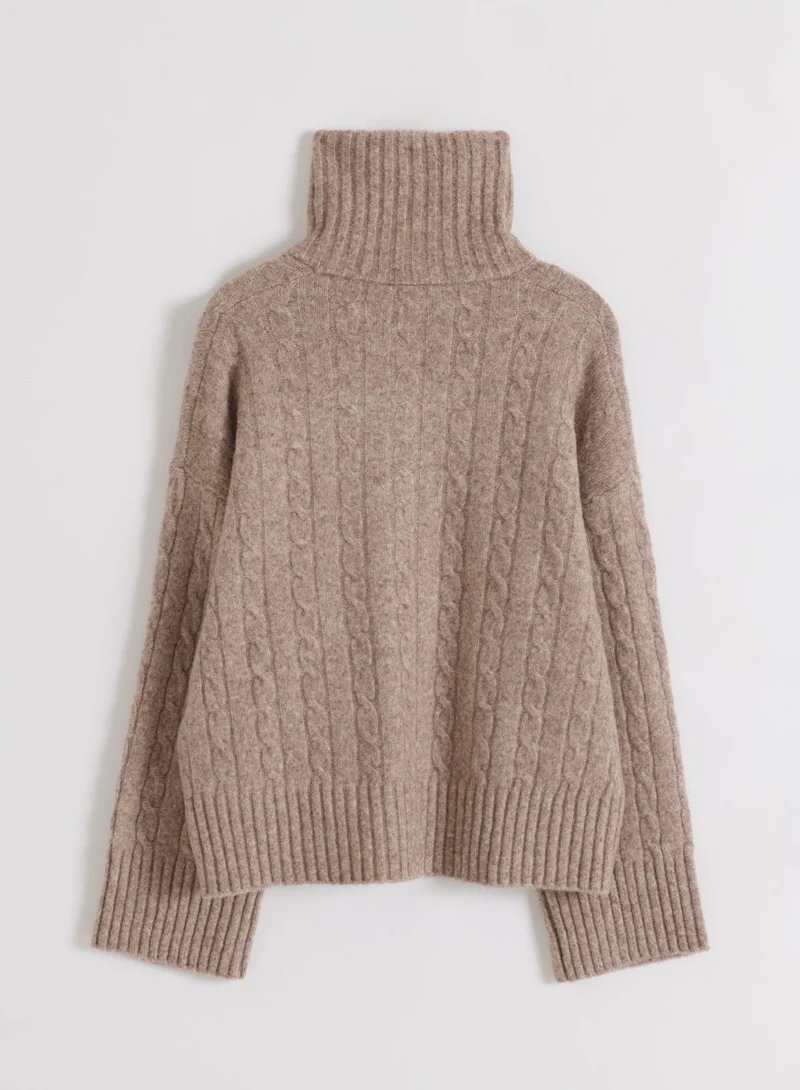 Hazelnut Oversized Cable Knit Half Zip