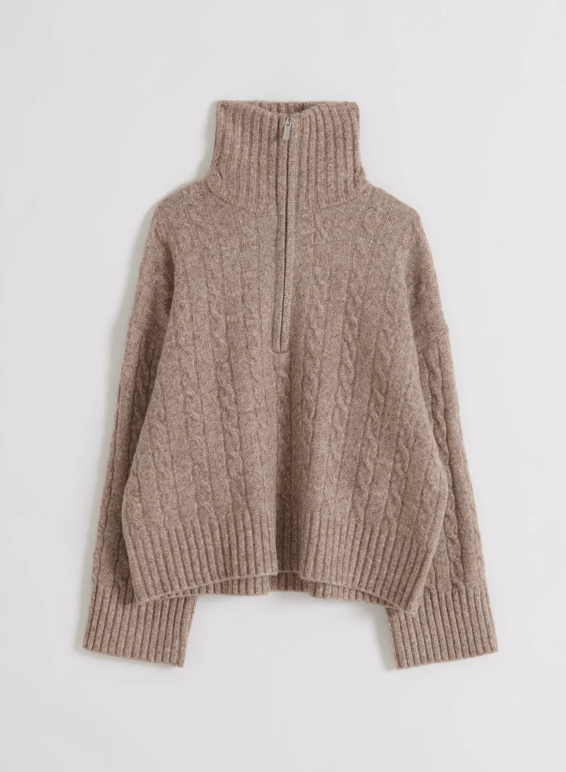 Hazelnut Oversized Cable Knit Half Zip