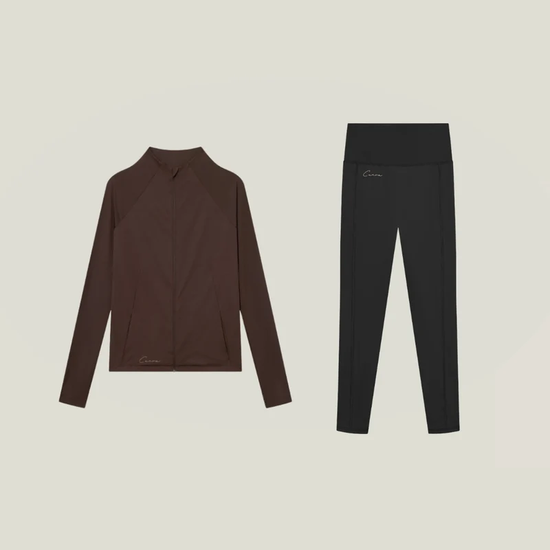 Active Zip Cardigan & Tights Long - Schwarz / Dunkelbraun