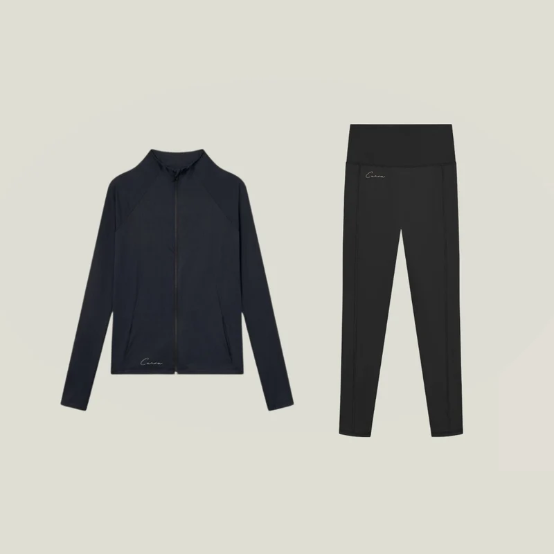 Zip Cardigan & Tights Long - Schwarz Bundle
