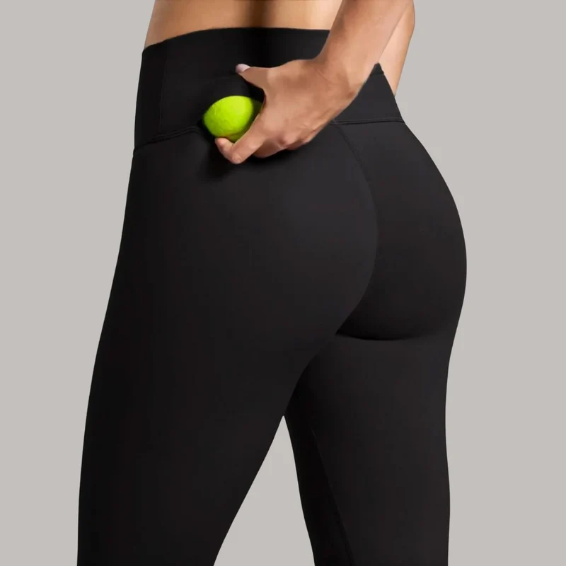 Damen-Padel-Leggings mit hoher Taille – mit Balltasche – Schwarz