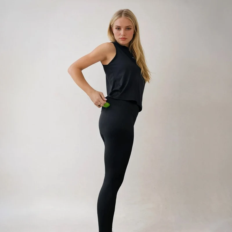 Damen-Padel-Leggings mit hoher Taille – mit Balltasche – Schwarz