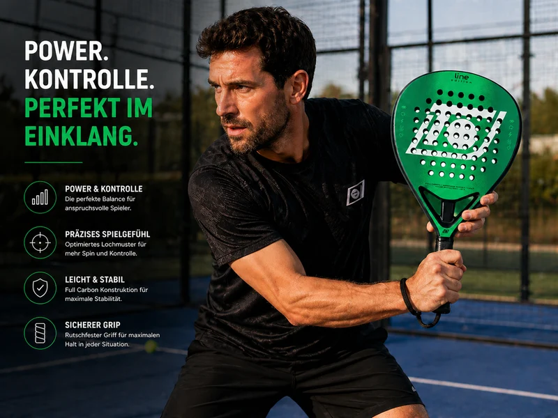 Padelschläger Topspin Line Edition – 360g Full Carbon 3K, Sandpaper Oberfläche, EVA 15 Kern - green