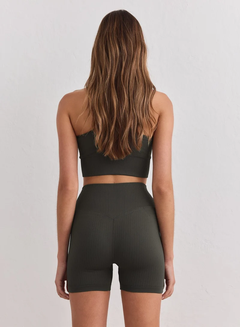 Dark Ivy Ribbed Seamless Midi Biker Shorts