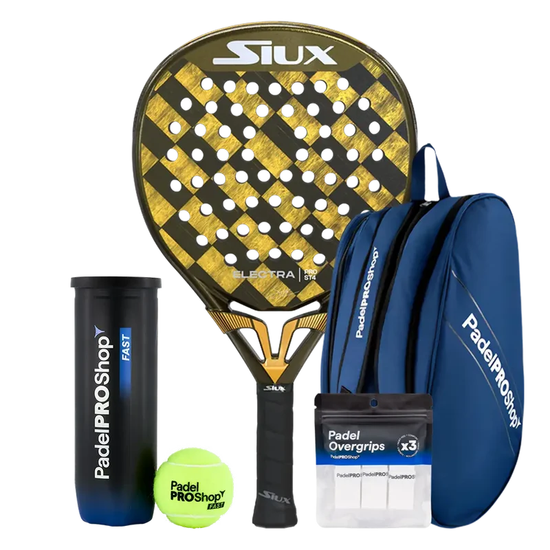 Pack Pala Siux Electra Pro ST4 2025 F. Stupaczuk + Paletero PadelPROShop azul + Bote de Pelotas PadelPROShop Fast + Pack 3 Overgrips PadelPROShop