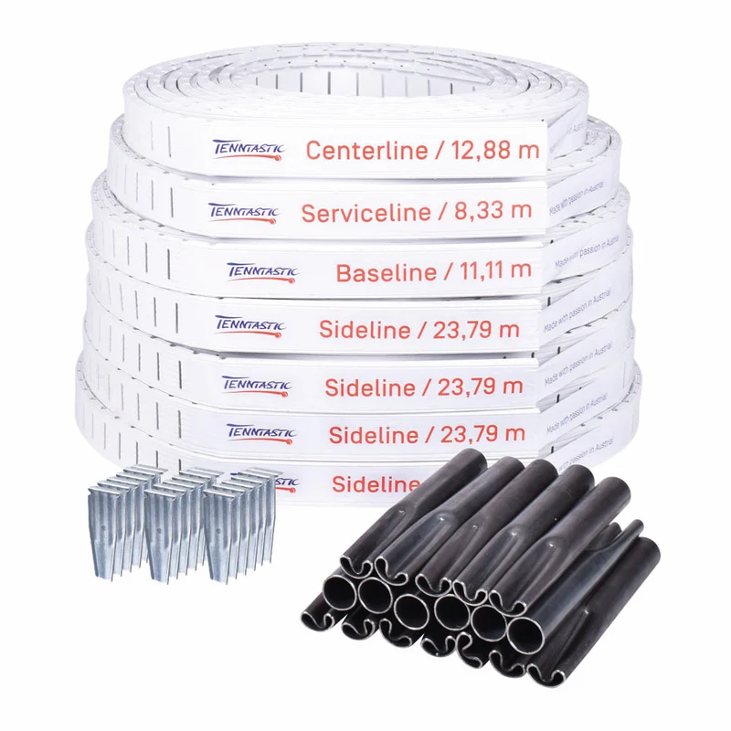 TENNtastic WHITE FLEX 5 – Tennislinien All-In-Set 50 mm, mit Befestigung, weiß