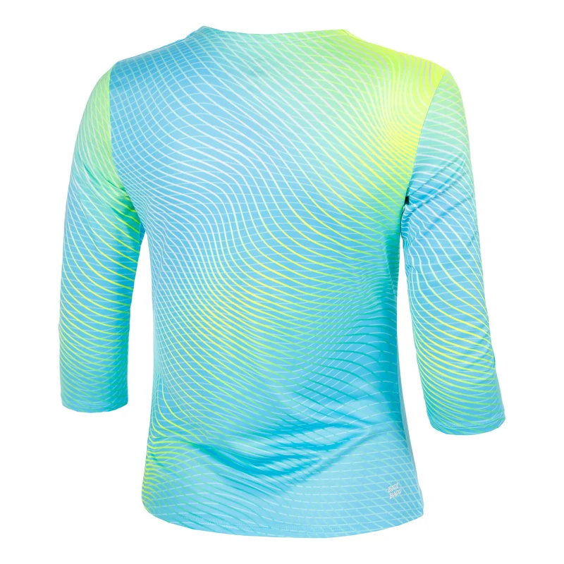 Out of Control V-Neck Longsleeve Damen-hellblau, neongelb