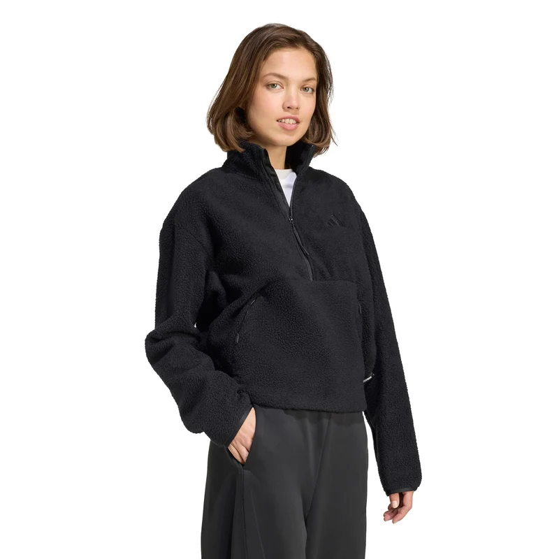 Fleece Half-Zip Sweatshirt Damen-schwarz