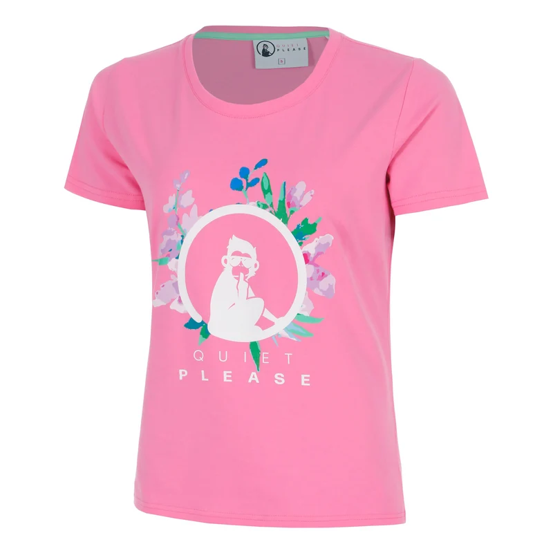 Joy Flower Logo T-Shirt Damen-pink, weiß