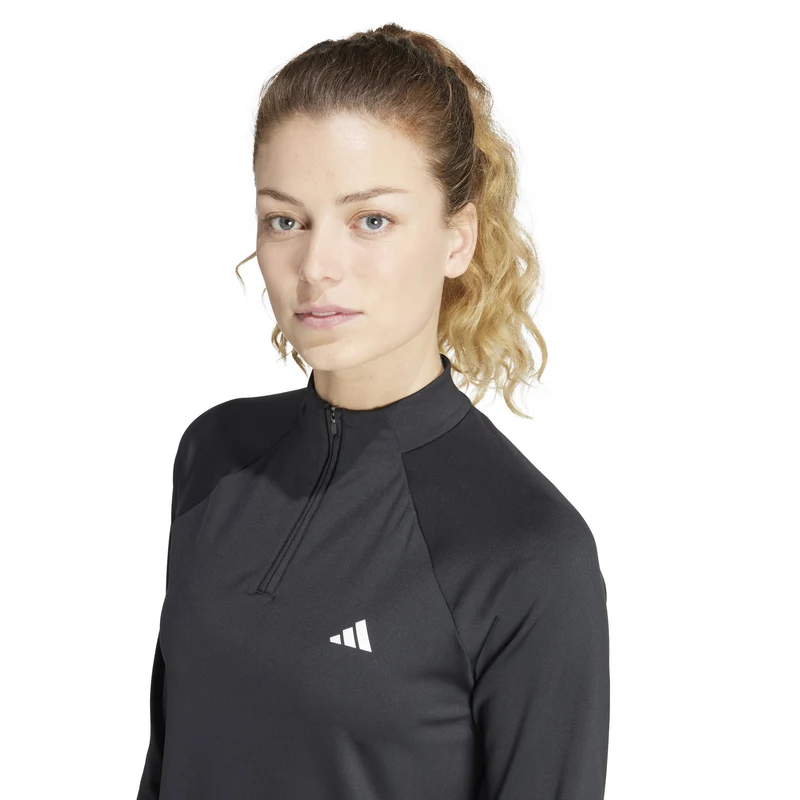 Essentials 1/4 Zip Longsleeve Damen-Schwarz