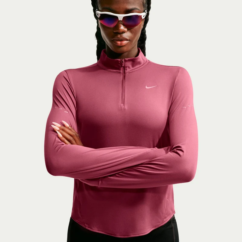 Swift Half-Zip Laufshirt Damen - mauve, silber