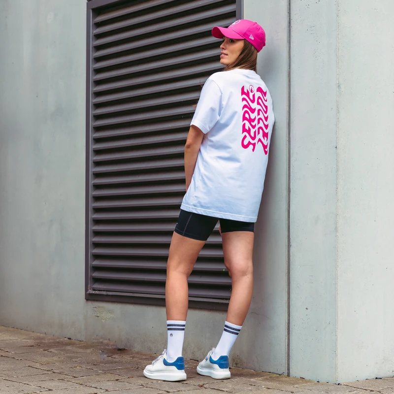 Create Wavy Boyfriend T-Shirt Damen-Weiß,Pink