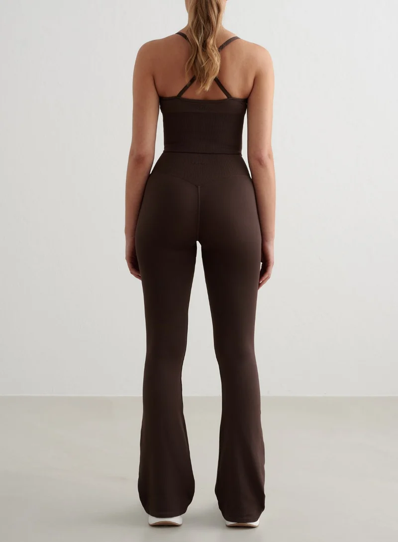 Chocolate Shape Seamless Flare Tights & Cross Back Bralette Set