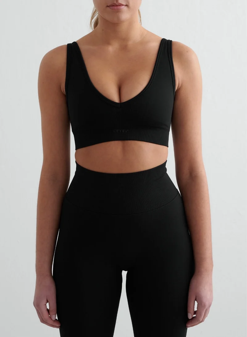 Black Shape Seamless Tights & Deep Cut Bra Set