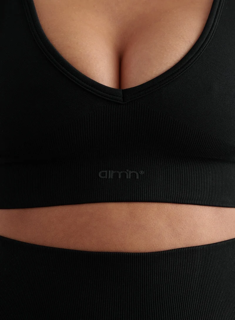Black Shape Seamless Tights & Deep Cut Bra Set