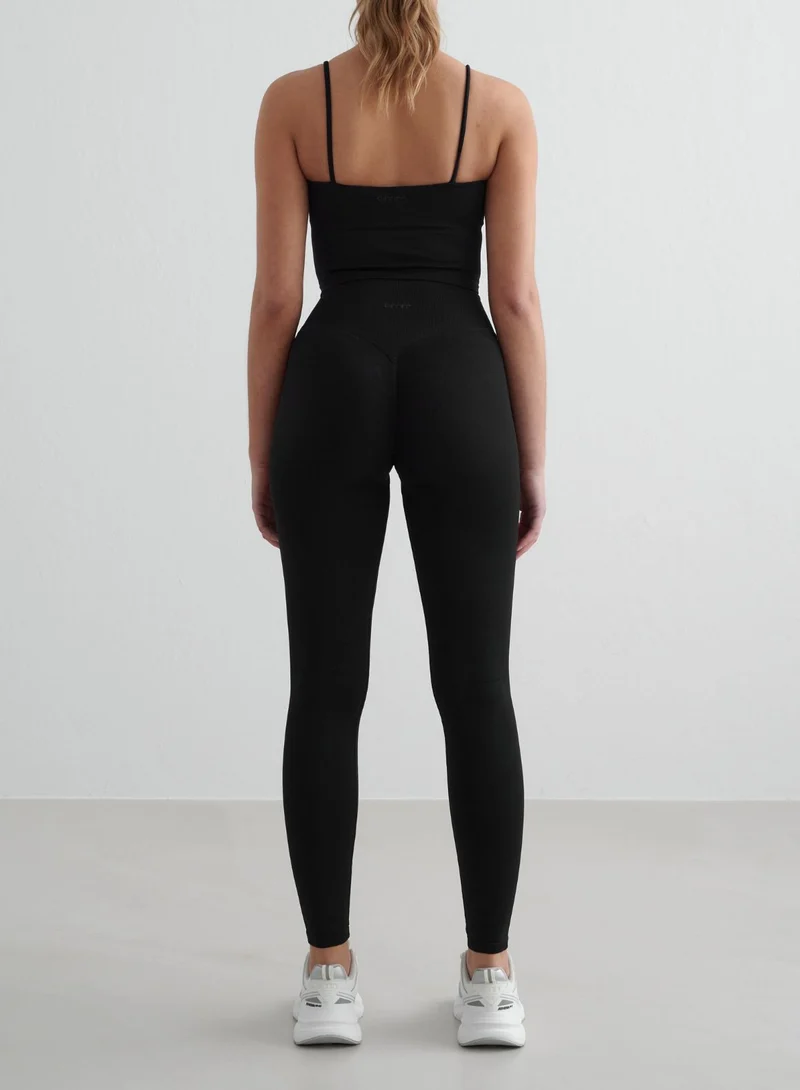 Black Shape Seamless Tights & Strap Singlet Set