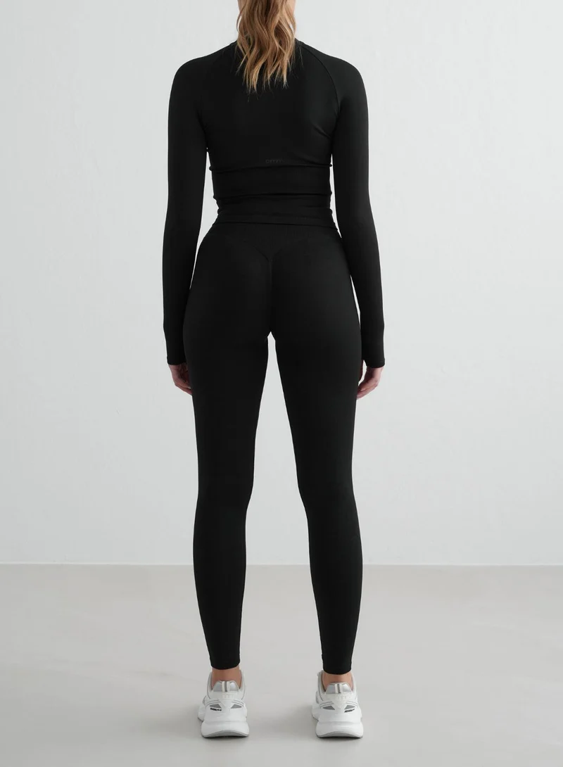 Black Shape Seamless Tights & Zip Jacket Set