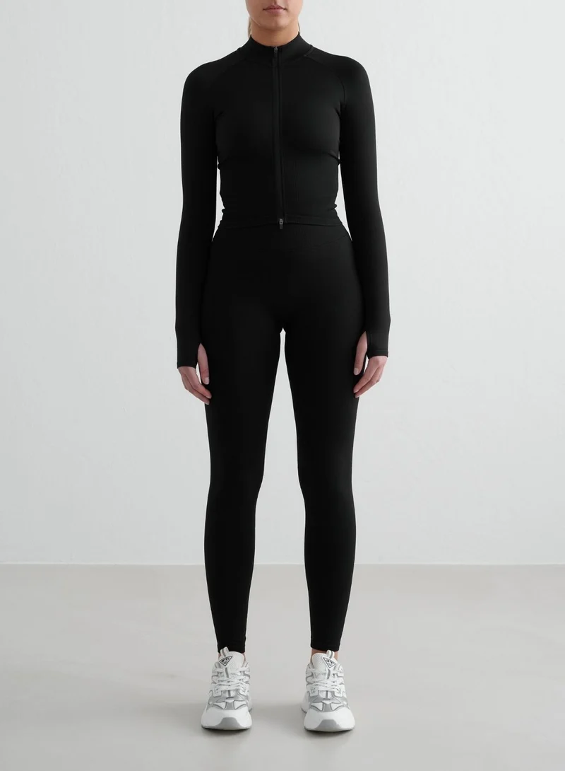 Black Shape Seamless Tights & Zip Jacket Set