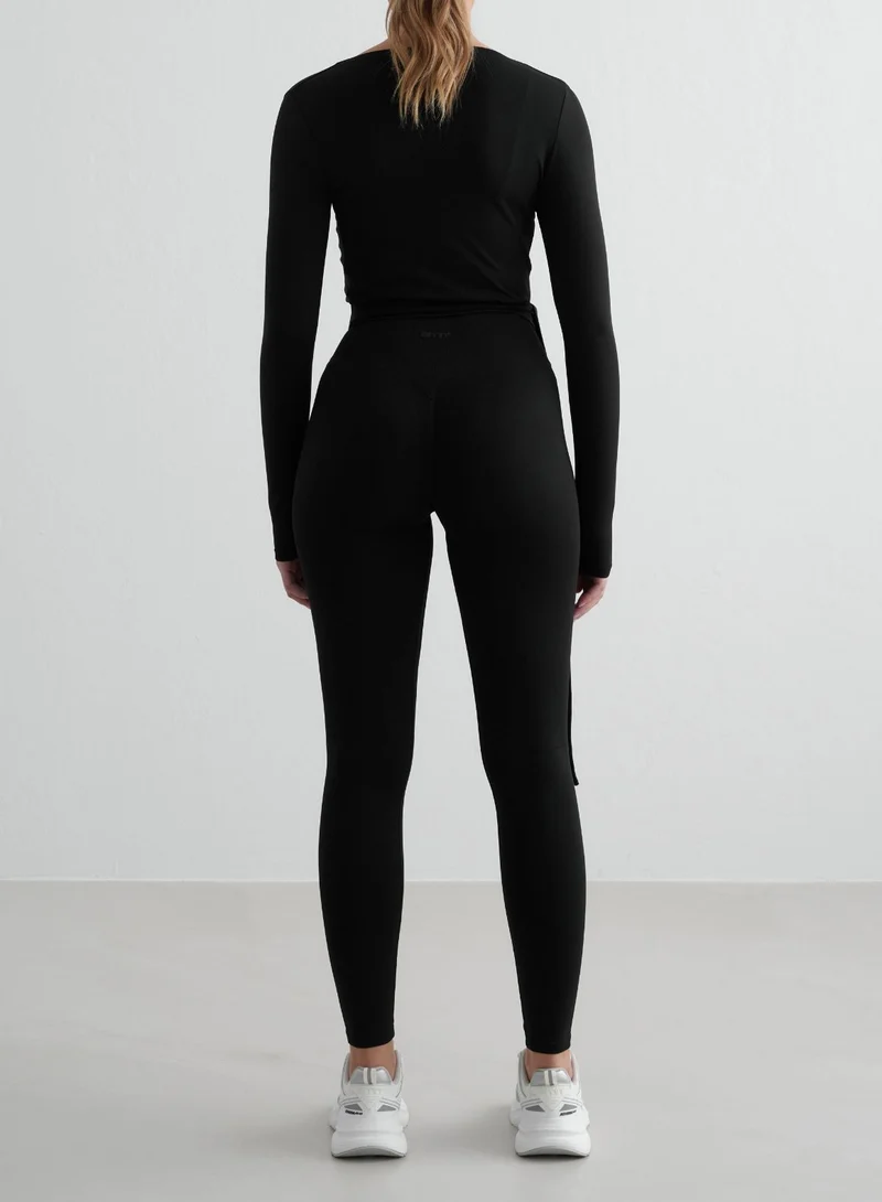 Black Shape Seamless Tights & Wrap Longsleeve Set