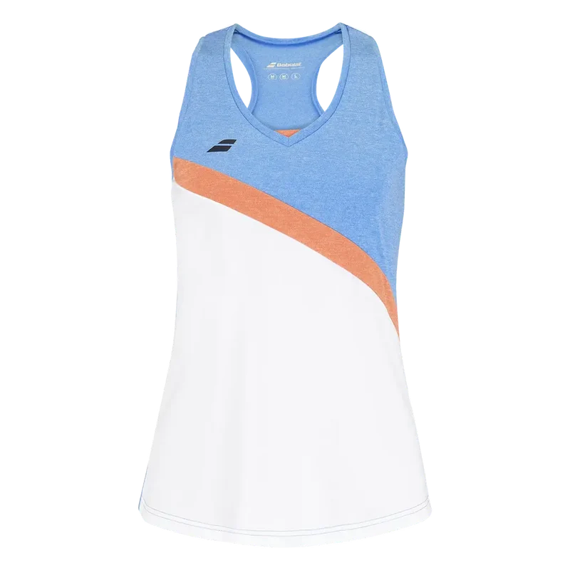 Camiseta Babolat Play Blanco Azul Naranja Mujer