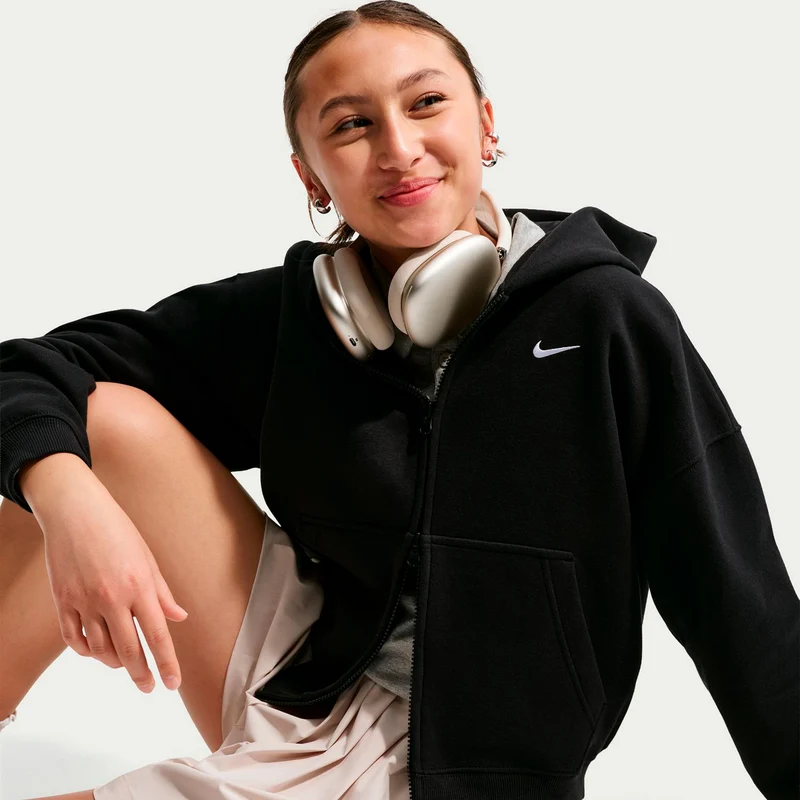 Oversized Fleece Full-Zip Sweatjacke Mädchen - schwarz