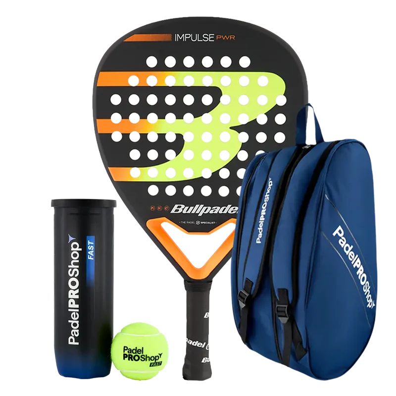 Pack Pala Bullpadel Impulse PWR 2026 (Exclusiva PadelPROShop) + Paletero PadelPROShop azul + Bote de Pelotas PadelPROShop Fast