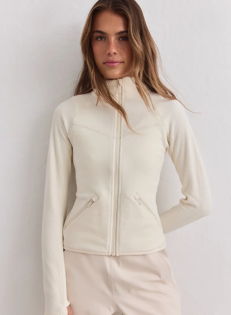 Cream Stretch Fleece Zip Jacket