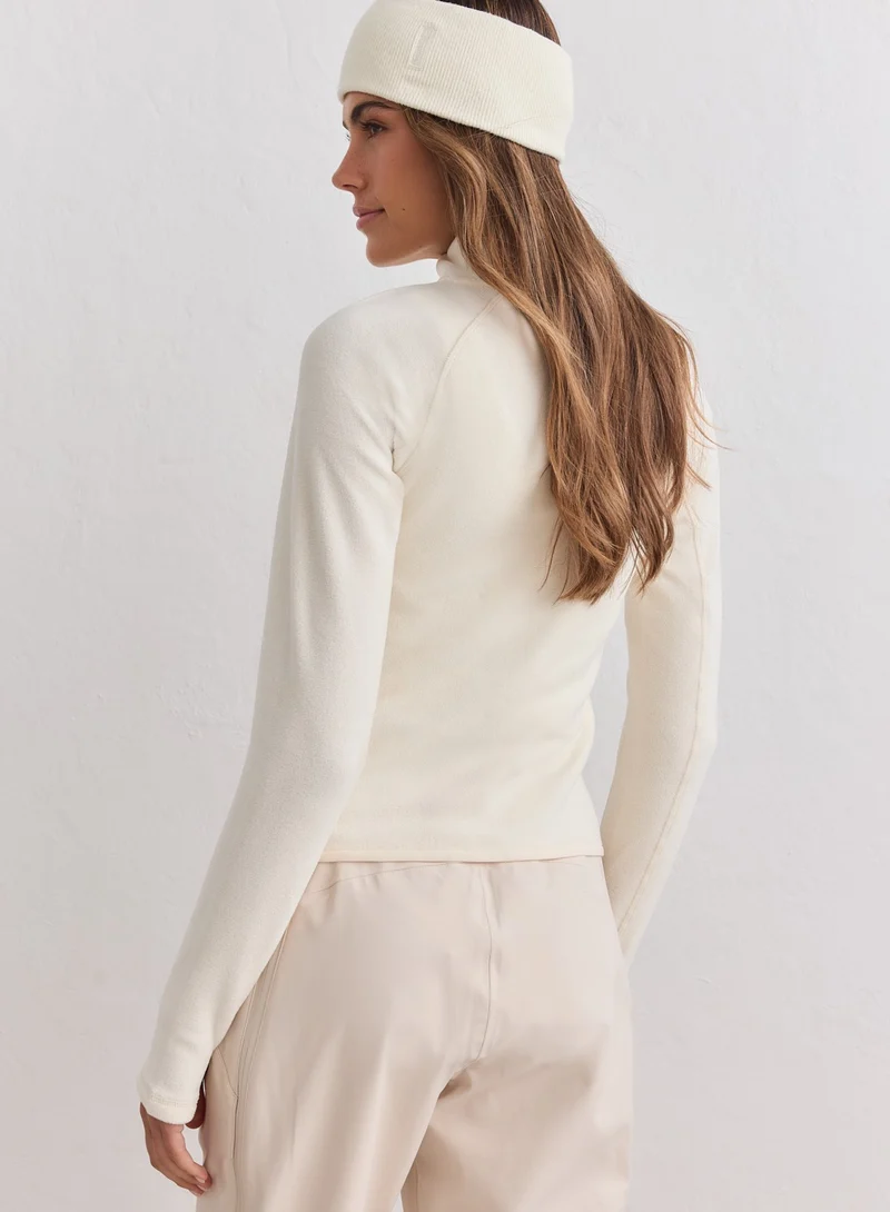 Cream Stretch Fleece Zip Jacket