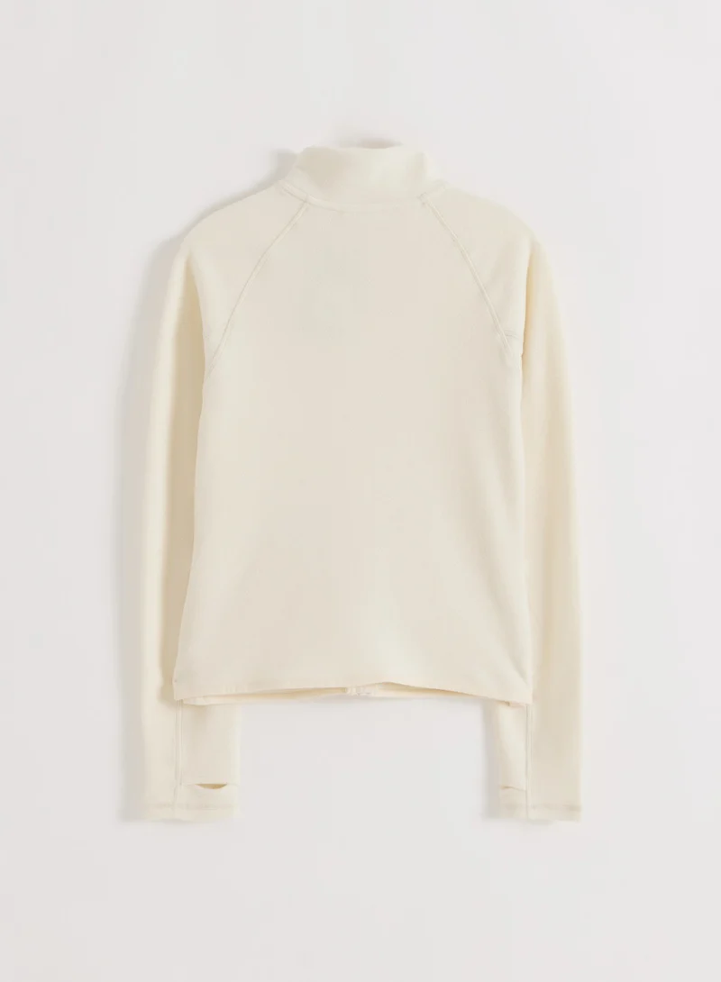 Cream Stretch Fleece Zip Jacket