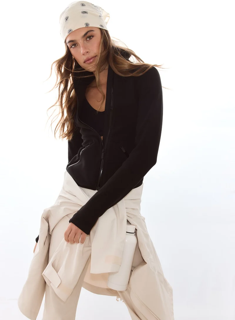 Black Stretch Fleece Zip Jacket