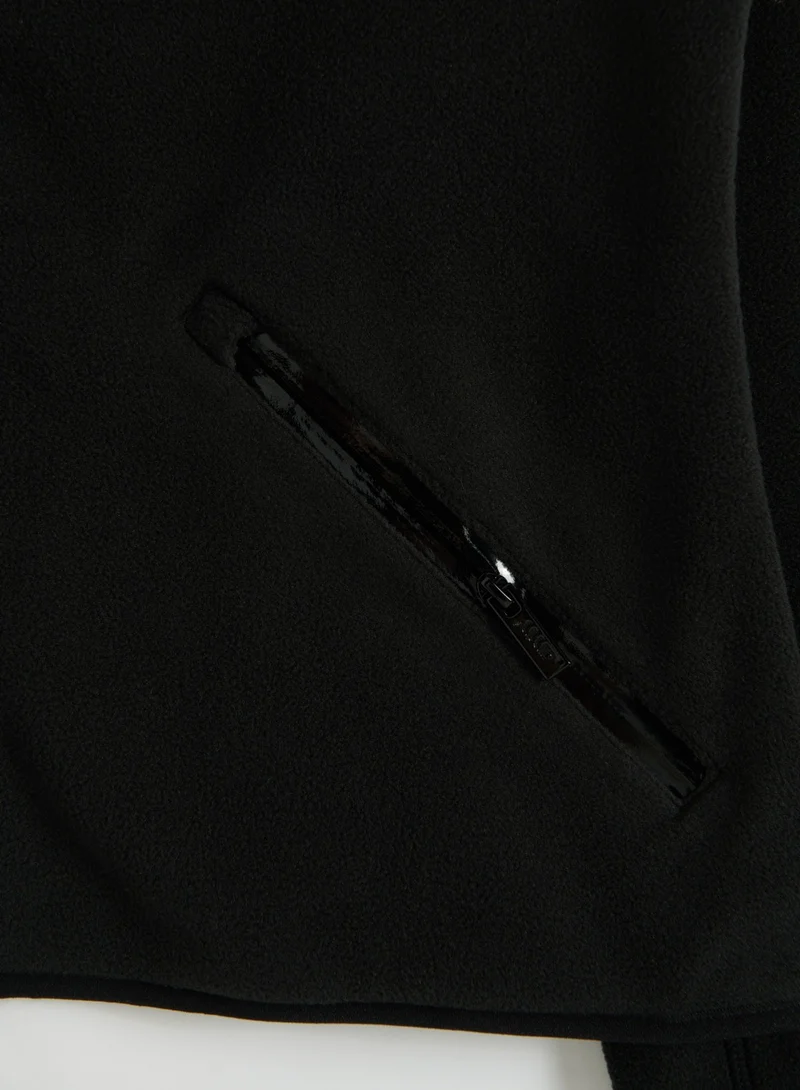 Black Stretch Fleece Zip Jacket