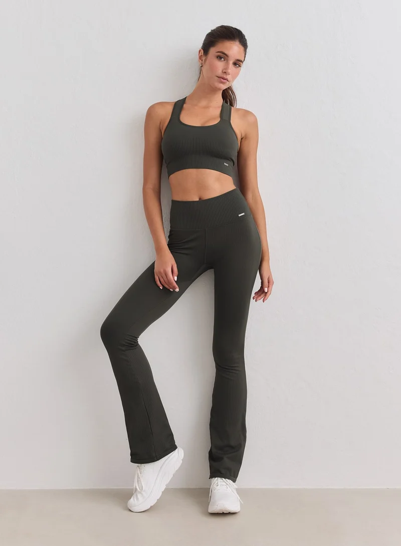 Dark Ivy Ribbed Seamless Flare Tall Tights