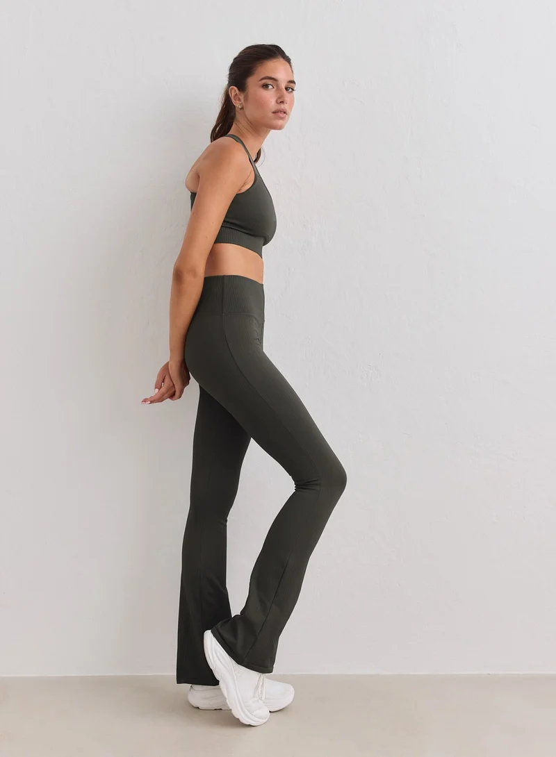 Dark Ivy Ribbed Seamless Flare Tall Tights