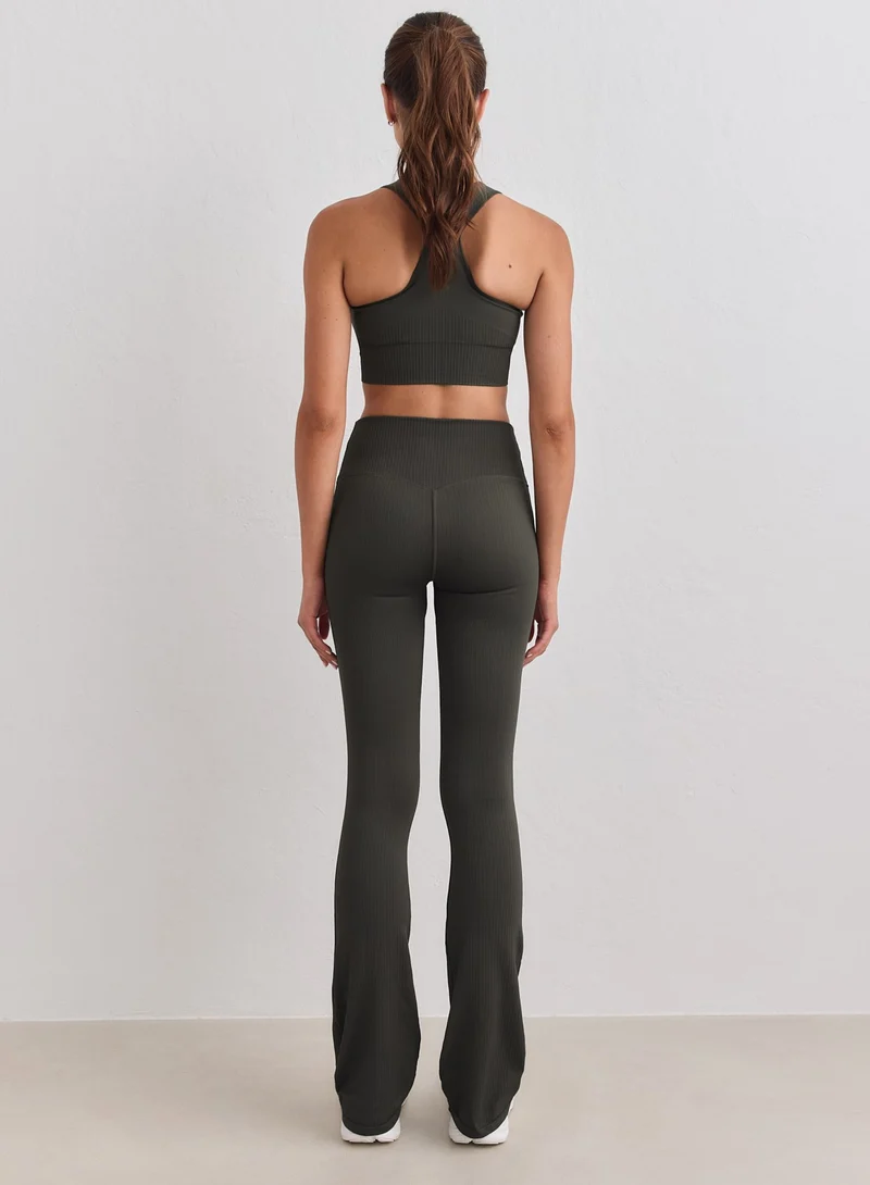 Dark Ivy Ribbed Seamless Flare Tall Tights