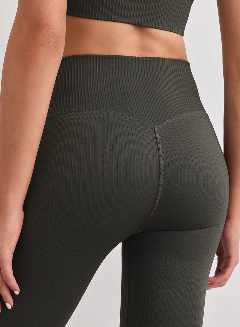 Dark Ivy Ribbed Seamless Flare Tall Tights