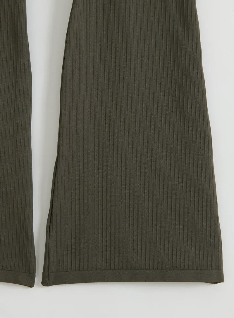 Dark Ivy Ribbed Seamless Flare Tights
