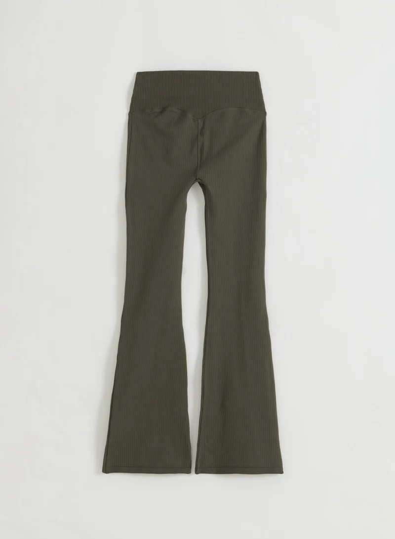 Dark Ivy Ribbed Seamless Flare Tights