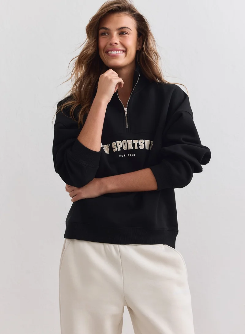 Black Varsity Sweat Half Zip