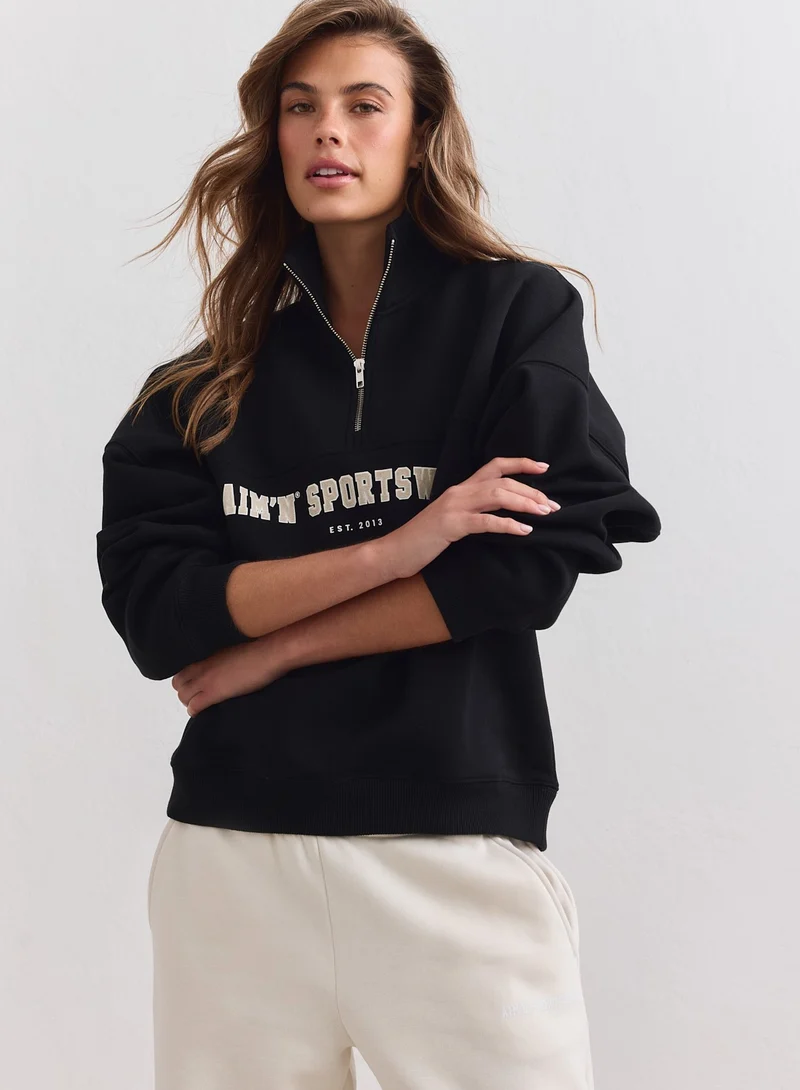 Black Varsity Sweat Half Zip
