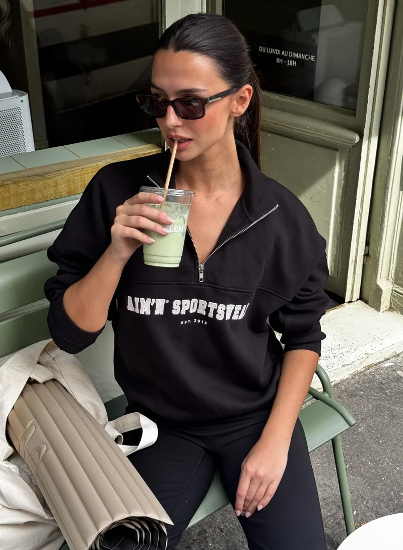 Black Varsity Sweat Half Zip