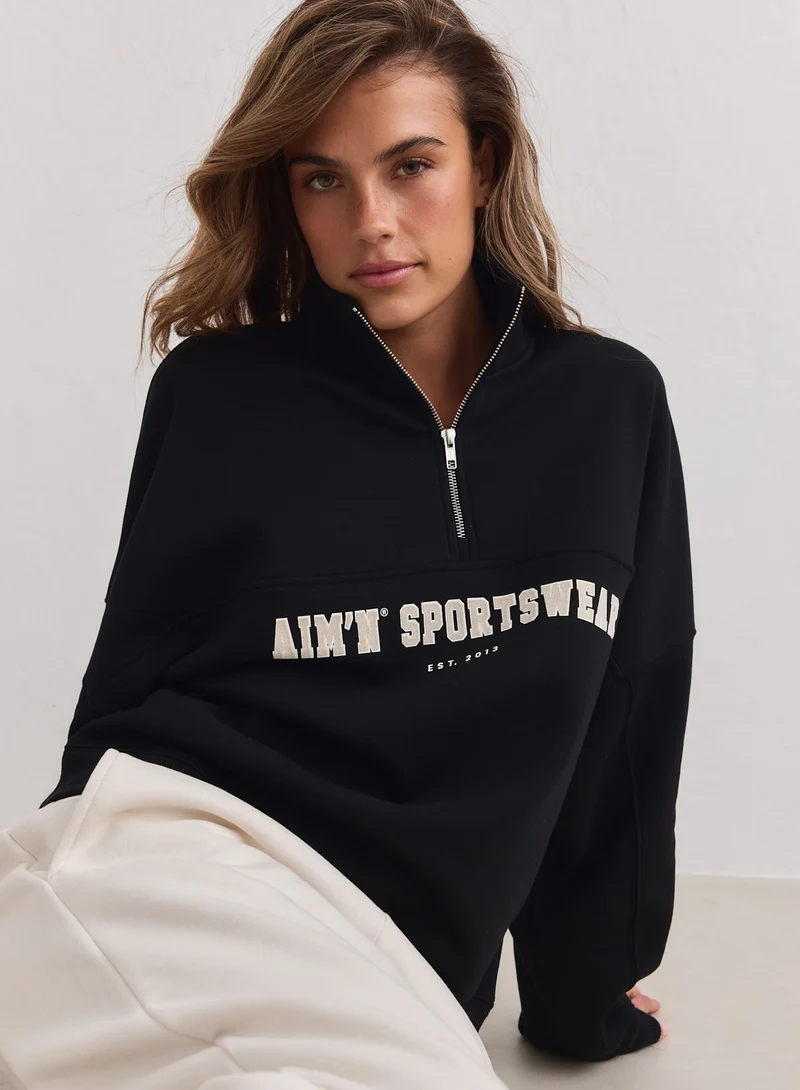 Black Varsity Sweat Half Zip