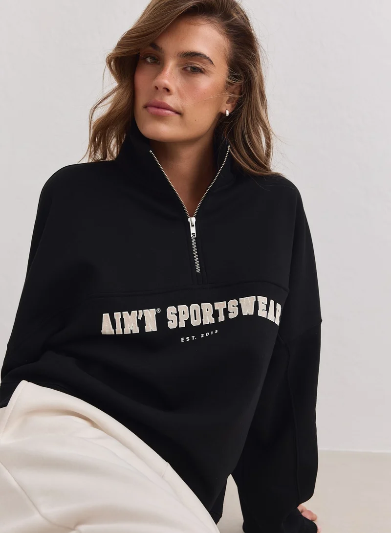 Black Varsity Sweat Half Zip